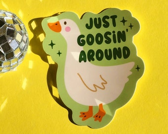 Funny goose sticker humor goosin cute sticker hilarious glossy waterproof hydroflask journal planner Mashup meme