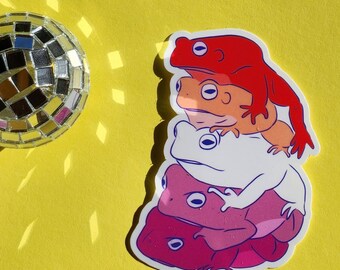 Gay frog sticker lesbian pride pile of frogs hat funny cute glossy waterproof smudgeproof gift hydroflask journal planner lgbtq