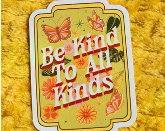 Be kind to all kinds glossy waterproof hydroflask journal planner botanical butterfly floral water bottle sticker