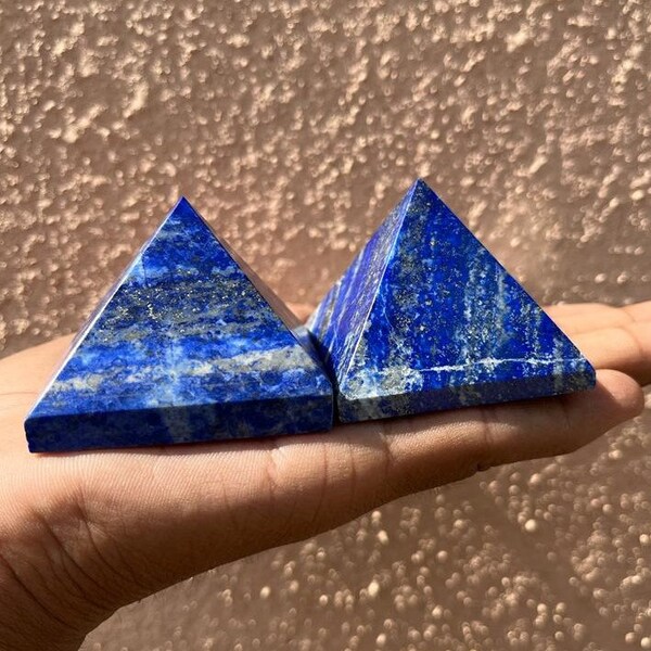 2Pcs Set Lapis Lazuli Crystal Pyramid for Intuition, Third Eye Chakra, Throat Chakra, Meditation, Crystal Healing, Crystal Grids, 50-55MM