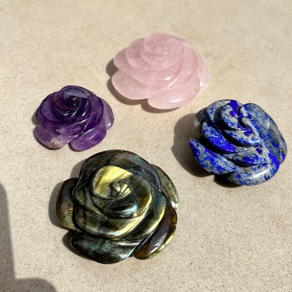 Rose Quartz Rose, Amethyst Flower, Hand Carved Flower, Labradorite Crystal Flower, Lapis Lazuli Crystal Rose, Hand Carved Rose