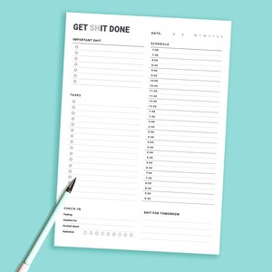 Get Shit Done Printable to Do List Template Stationary Planner ...