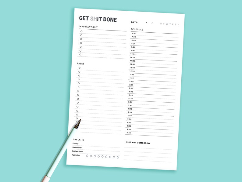 Get Shit Done Printable to Do List Template Stationary Planner ...