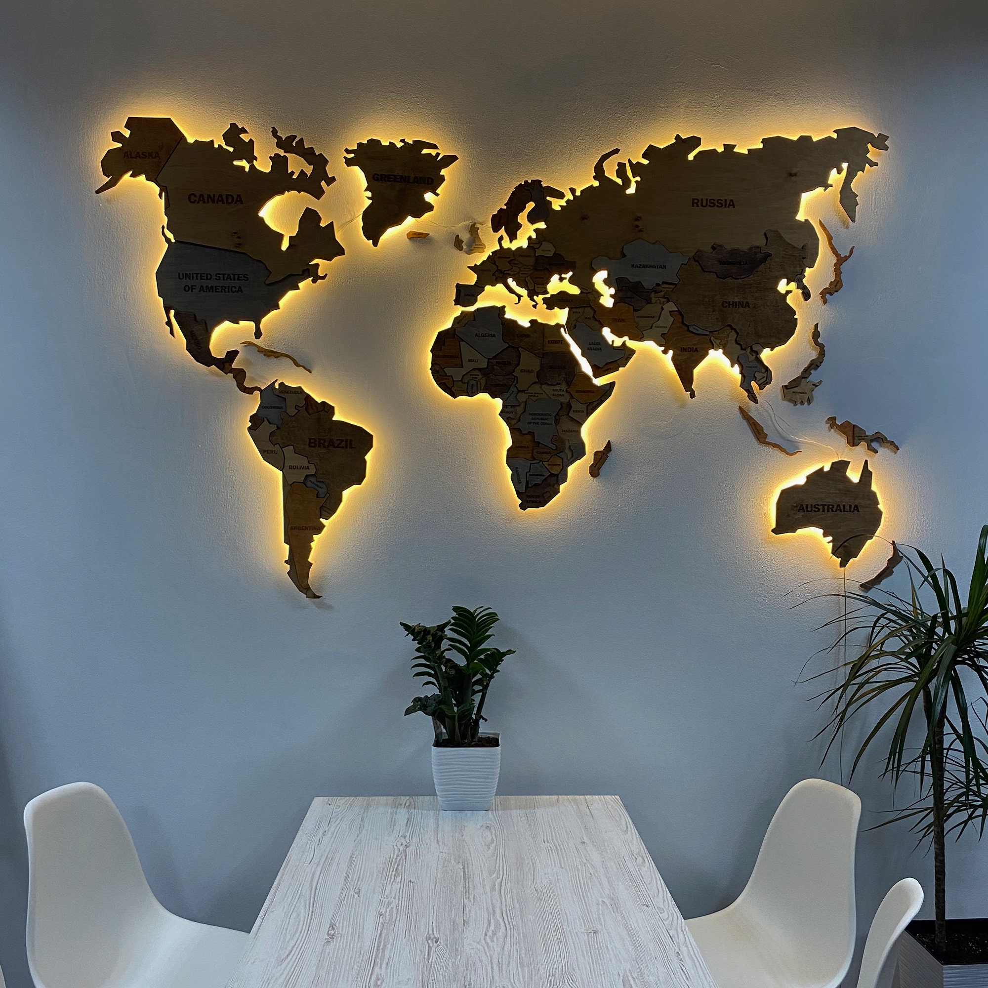 3D HOLZ WELTKARTE Holz Weltkarte Leuchtend