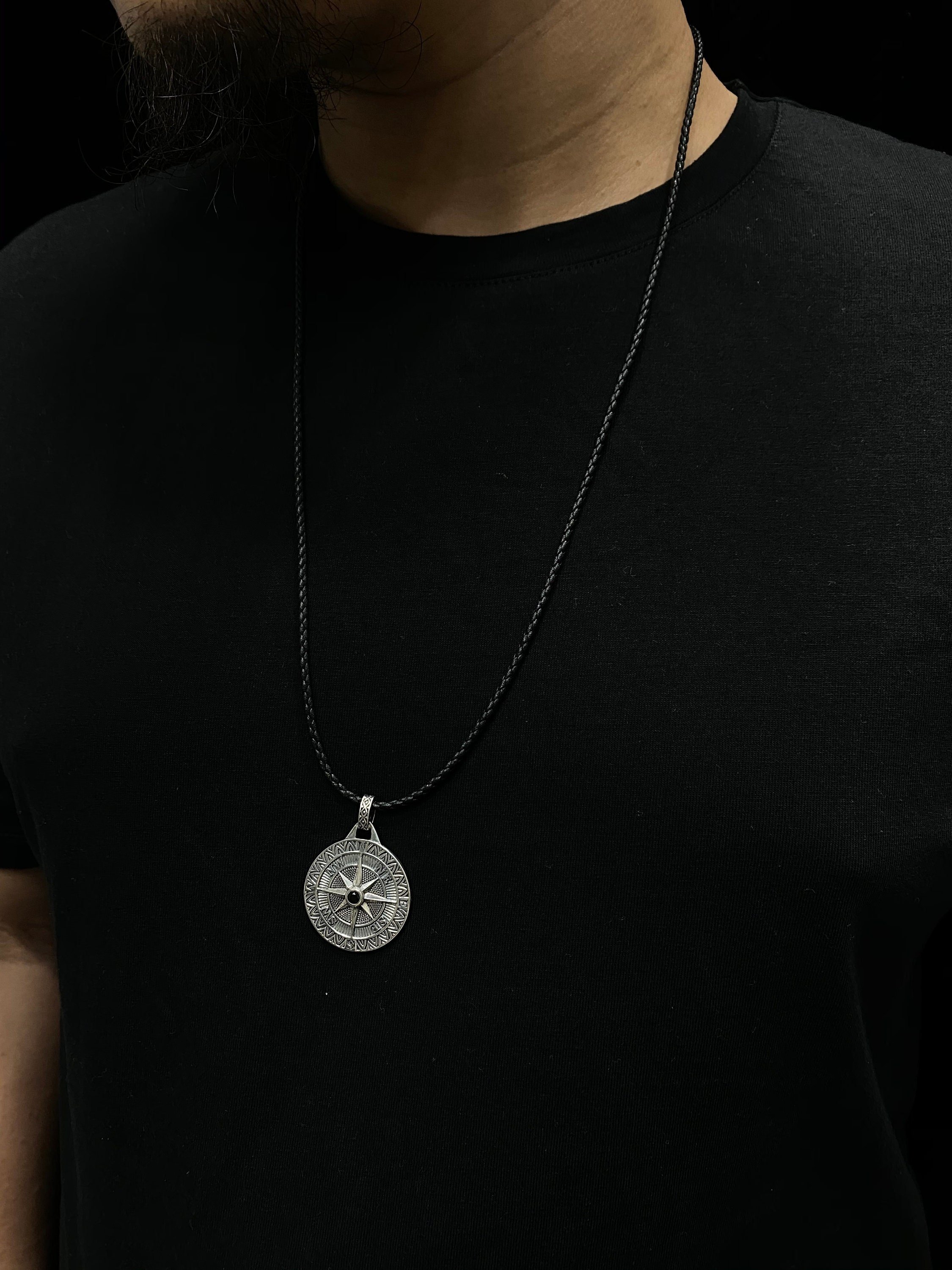 Compass Pendant Necklace Mens Cmpass Pendant Personalized Etsy