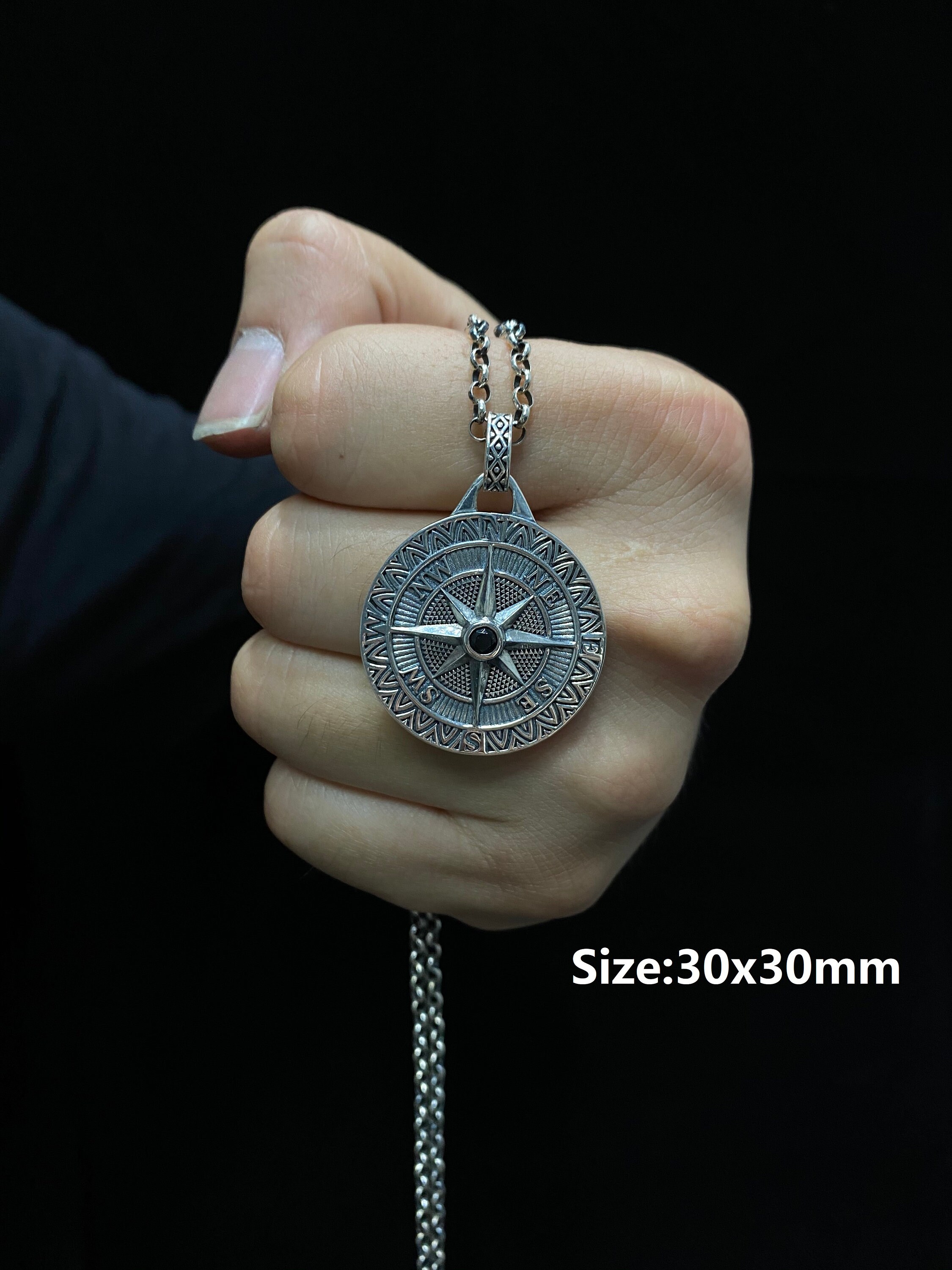 Compass Pendant Necklace Mens Cmpass Pendant Personalized Etsy