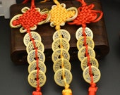 Ancient Coin Set Antique Fortune Money Coin Luck Wealth Success 6 Copper Coins Chinese Knot Red Rope Feng Shui Lucky Home Décor