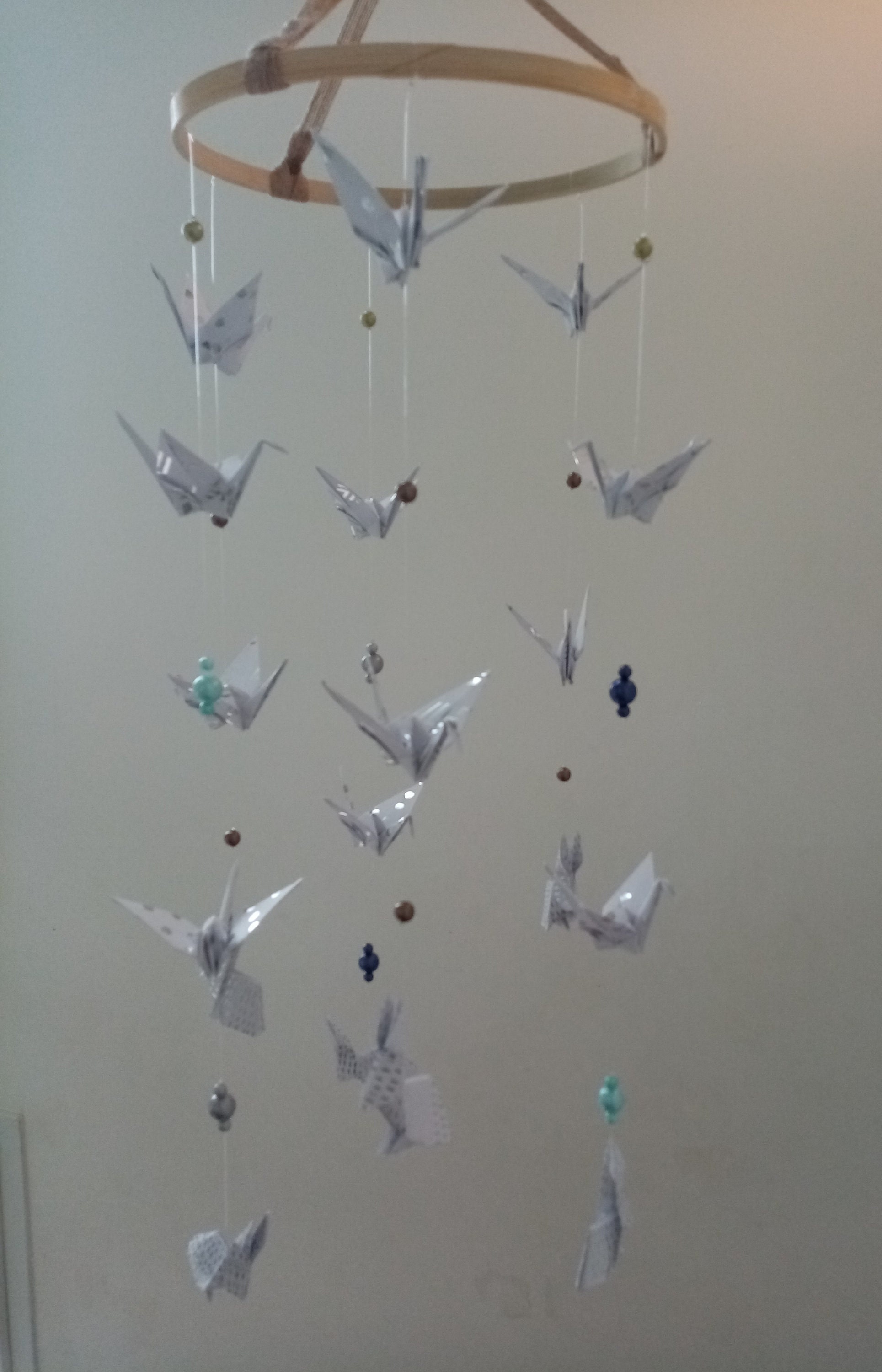 Mobile Origami Oiseaux et Perles à Personnaliser