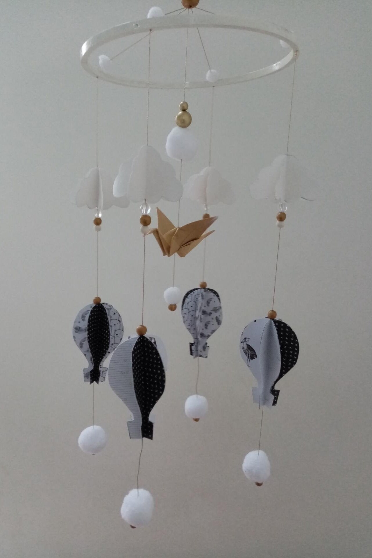 Mobile Origami Fait Main Montgolfière et Nuage à Personnaliser