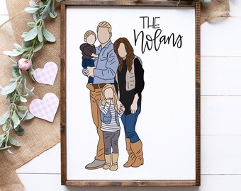 Illustrazione di ritratto digitale personalizzato minimalista da foto / coppia di famiglia Disegno digitale senza volto / Ritratto regalo di Natale