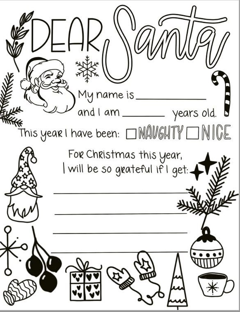 Dear Santa, Santa Letter, Christmas Printable, Dear Santa Letter, Dear Santa Coloring Page