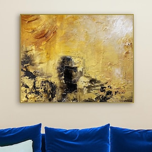 Modern Canvas Black and Gold  Abstract Wall Art On Canvas, Gold Wall Decor, Living Room Decoration, Textured Black & Gold Wall Painting