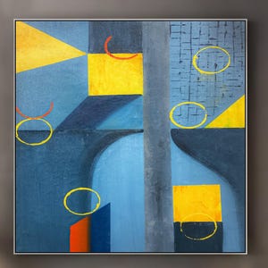 Unique Large Geometric Art On Canvas Abstract Painting For Living Room Wall, Large Wall Decor Abstract Geometric Painting On Canvas