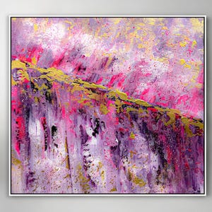 Grande opera d&#39;arte astratta rosa da parete su tela per l&#39;arredamento della casa, arte da parete su tela con astratto rosa, arredamento alla moda per la casa, opera d&#39;arte moderna strutturata