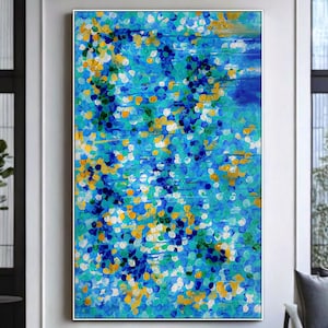 Unique Multi Color Dot Art On Canvas Abstract Large Wall Decor Painting, Large Abstract Wall Art Canvas Multi Color Dot Painting