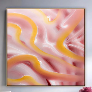 Pintura abstrata moderna de parede rosa e dourada em tela para decoração de parede de casa, pintura abstrata de parede rosa e dourada em tela