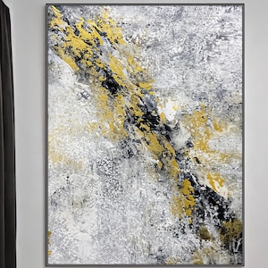Modern Textured Art Work On Canvas Gold White Black Abstract Painting For House, Modern Wall Art Abstract Textured Gold Black White Painting
