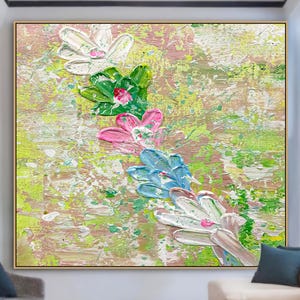 Vibrant Abstract Floral Canvas Art, Modern Flower Painting Wall Décor