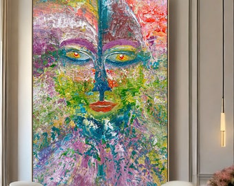 Abstract Boho Face Art On Canvas Textured Painting For Living Room Decor, Modern Texture Face Wall Art Canvas Abstract Painting