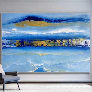 Textured Blue Abstract Canvas Painting: Modern Home Office Wall Art