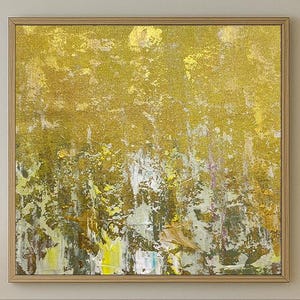 Handgeschilderde abstracte kunst Golden Sky Reflections Origineel olieverfschilderij, canvas muurkunst verpakt canvas schilderij
