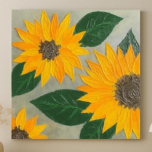 Sunflowers Oil Painting on Canvas , Handmade Sunflowers Wall Art Home and Office Décor, Framed Wall Art, Personalized Gifts, unique gift