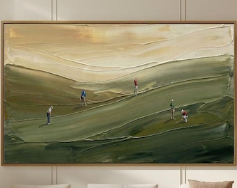 Golf Abstract Textured Painting, Handmade Palette Knife Green Landscape, Large Contemporary Golf Wall Art for Home & office decor