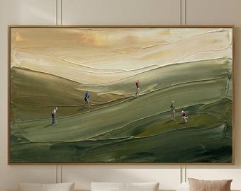 Golf Abstract Textured Painting, Handmade Palette Knife Green Landscape, Large Contemporary Golf Wall Art for Home & office decor