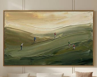 Golf Abstract Textured Painting, Handmade Palette Knife Green Landscape, Large Contemporary Golf Wall Art for Home & office decor