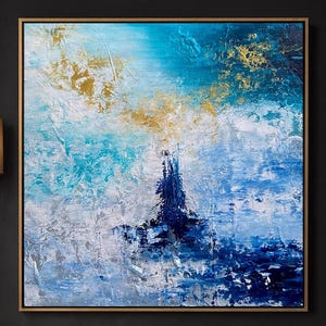 Blue abstract painting, Landscape abstract Paintings on canvas, Vortex Abstract Art, Sofa wall painting, Sea wave art