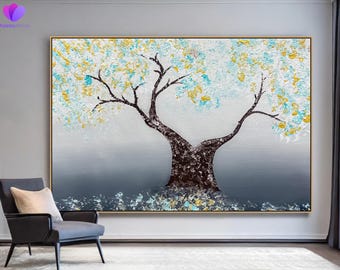 Abstract Tree Painting On Canvas: Modern Home Wall Art