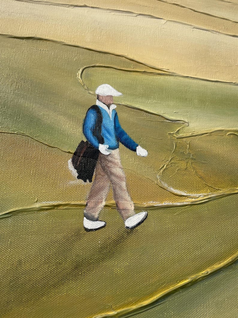 Golf Abstract Textured Painting, Handmade Palette Knife Green Landscape, Large Contemporary Golf Wall Art for Home & office decor image 9