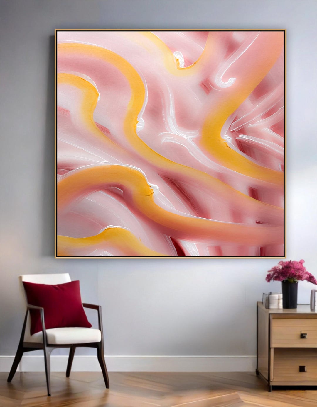 Pink and Gold Abstract Canvas Painting, Handmade Modern Wall Art ...