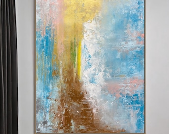 Abstract geometrisch canvasschilderij, handgemaakte moderne muurkunst, origineel getextureerd kunstwerk voor hedendaags woonkamerdecor