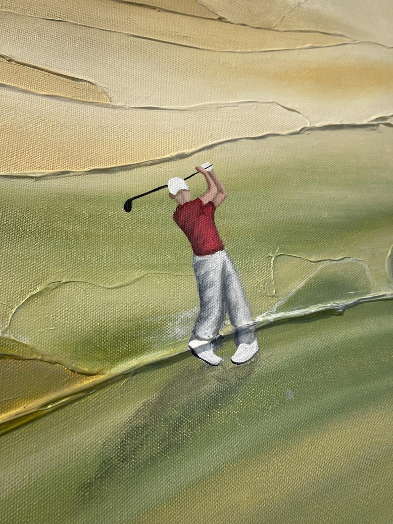Golf Abstract Textured Painting, Handmade Palette Knife Green Landscape, Large Contemporary Golf Wall Art for Home & office decor image 8