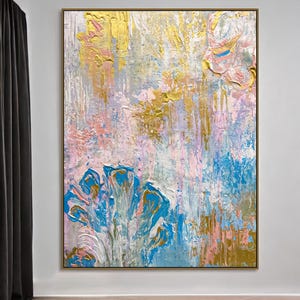 Extra Large Flower Wall Art Abstract Textured Painting On Canvas For House Wall, Extra Large Abstract Textured Wall Art Flower Painting