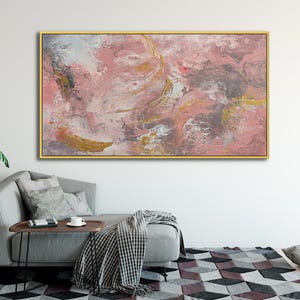 Pink and Yellow Minimalist Abstract Artwork, pink clouds painting, Trendy Aesthetic Large Wall Art, Pink Abstract for wall Art, Wall Hanging