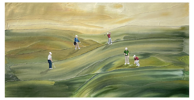 Golf Abstract Textured Painting, Handmade Palette Knife Green Landscape, Large Contemporary Golf Wall Art for Home & office decor image 7