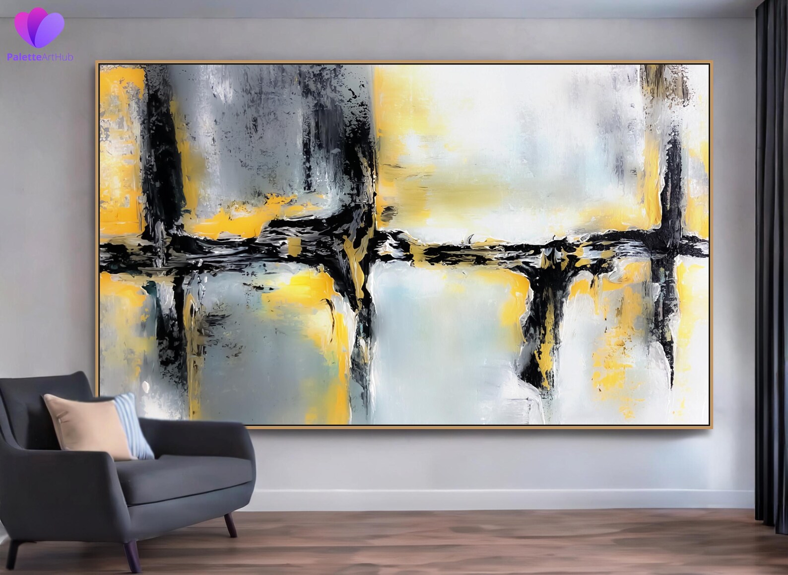 Large Gold Black White Texture Wall Art on Canvas Abstract Painting for ...