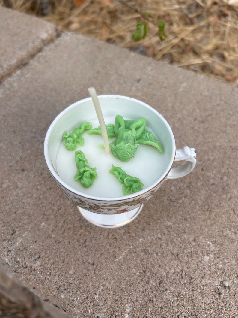 Handmade teacup candle, gingerbread scented candle, Angel candle, holiday candle, cherub candle image 6