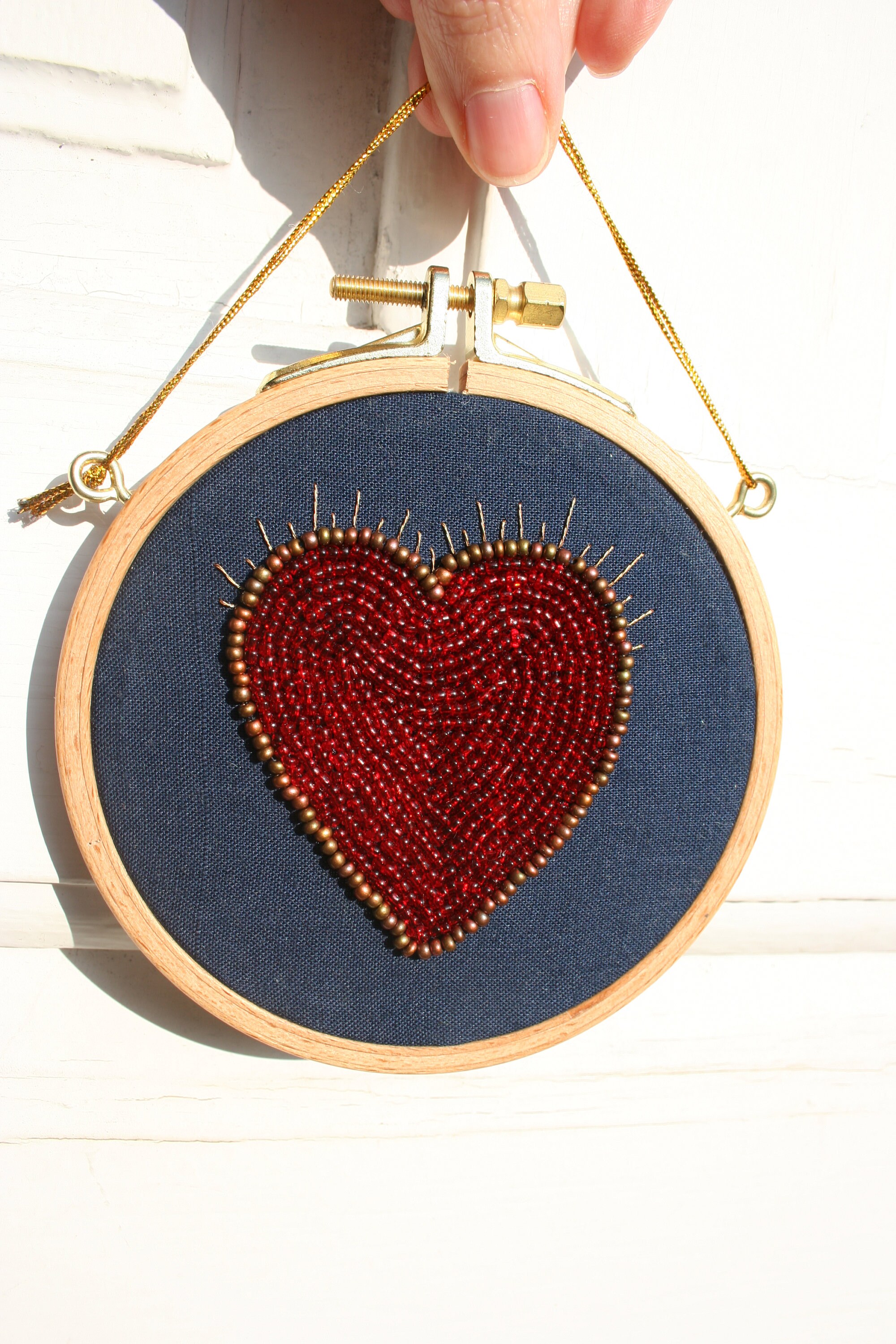 Red Heart Hoop Beaded Heart Hand Embroidery Hoop Art Etsy