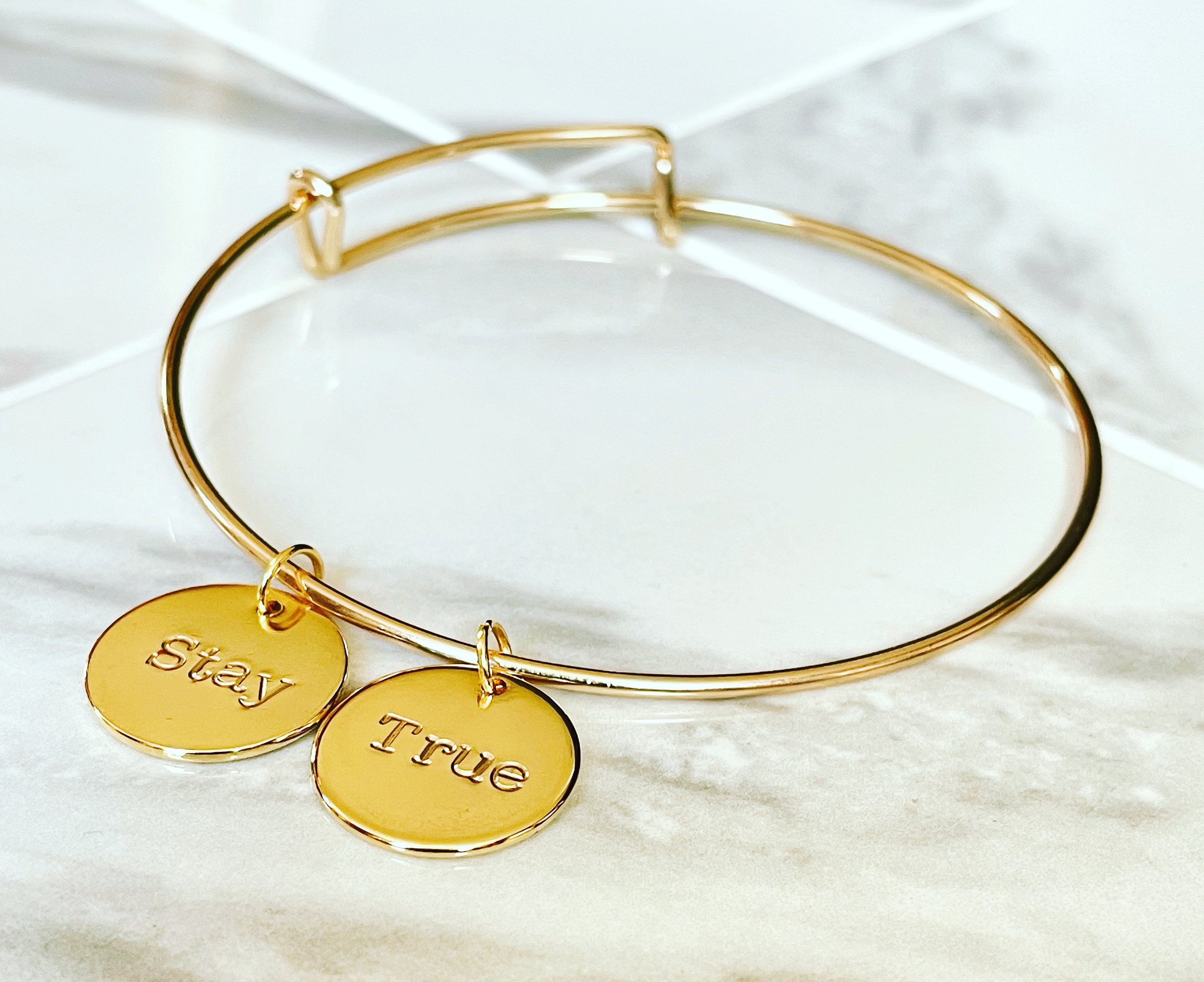 Gold Charm Bracelet Personalized Custom Stamped Jewelry Etsy