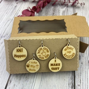 Stitch markers | Swearing stitch markers | Cheeky set | Laser cut | Small business | Wood stitch markers