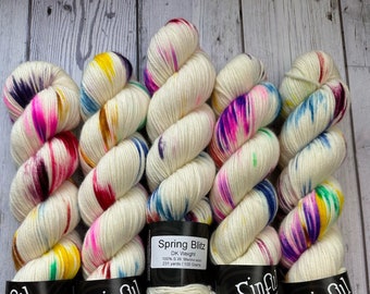 Spring Blitz | Hand Dyed Easter Yarn | Merino Wool | DK weight | Knitter Gift Idea | Variegated Blue Yarn