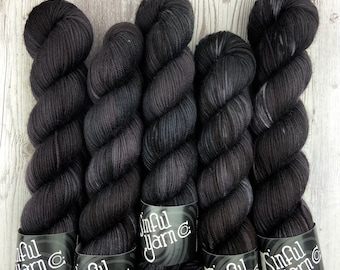 Black Sapphire | Hand dyed yarn | Black yarn | DK Weight | DK Yarn | Merino wool