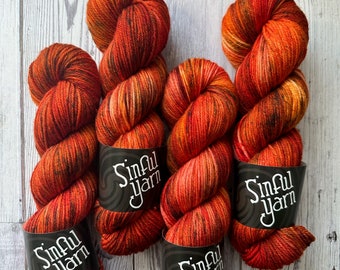 Knitting Yarn | Light Weight Hand Dyed Yarn | Merino Wool Yarn | Burning Phoenix