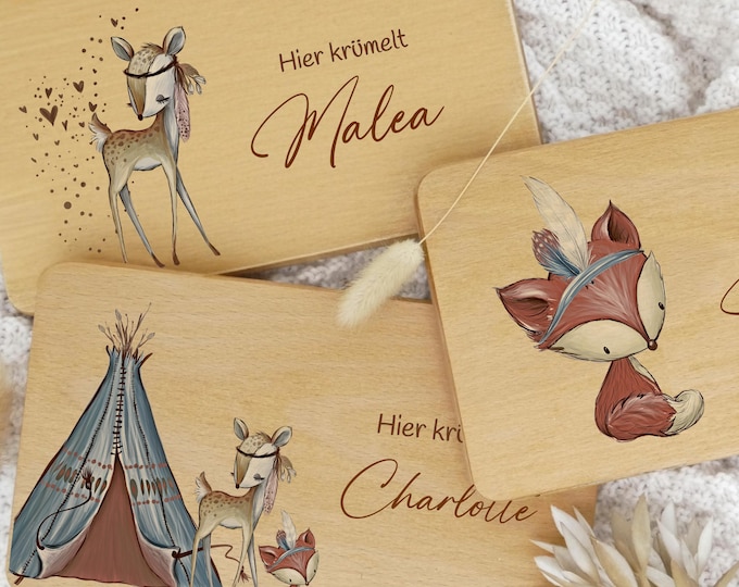 Breakfast board, children, personalized, forest animals, breakfast board name, wooden board, Montessori knife, birthday gift