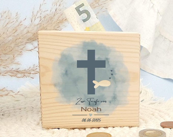 Money box, wood, personalized, baptism gift, Noah's Ark, baptism gift with baptism saying, baptism gift, godchild baptism, children