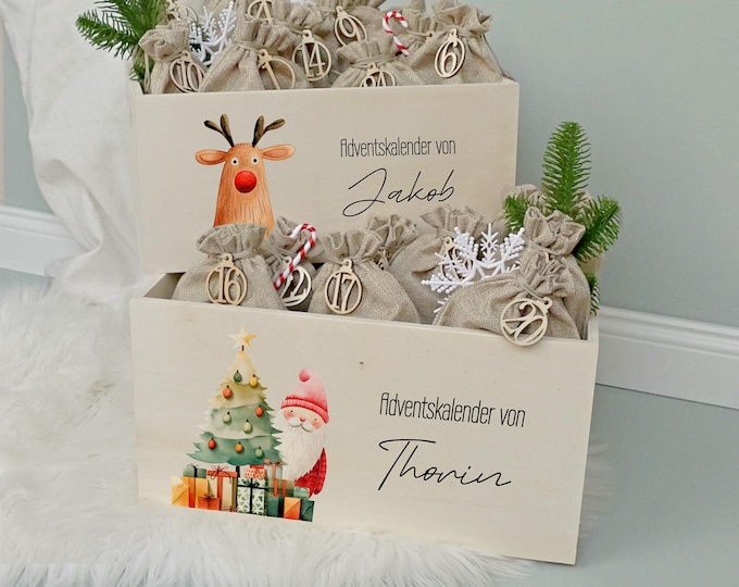 Personalized Advent calendar to fill, Advent box, children, Advent bags, Personalized Advent box, Advent calendar bags
