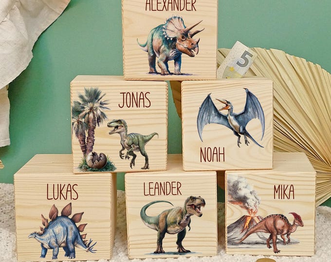 Money box, children, personalized, wooden money box, personalized children's money box, metal lock with key, Dinosauria, Dino